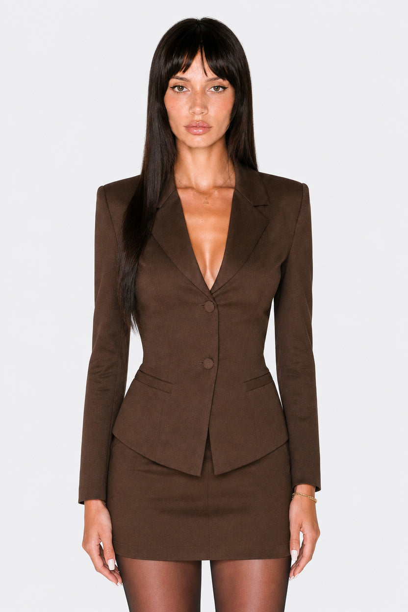 Brown Blazer Mini Skirt Set
