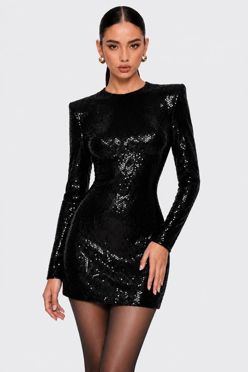 Black Sequin Long Sleeve Mini Dress