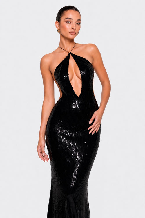Black Sequin Backless Dress