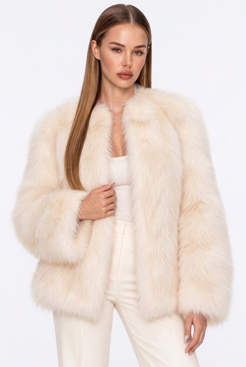 Ivory Cropped Fox Fur Coat