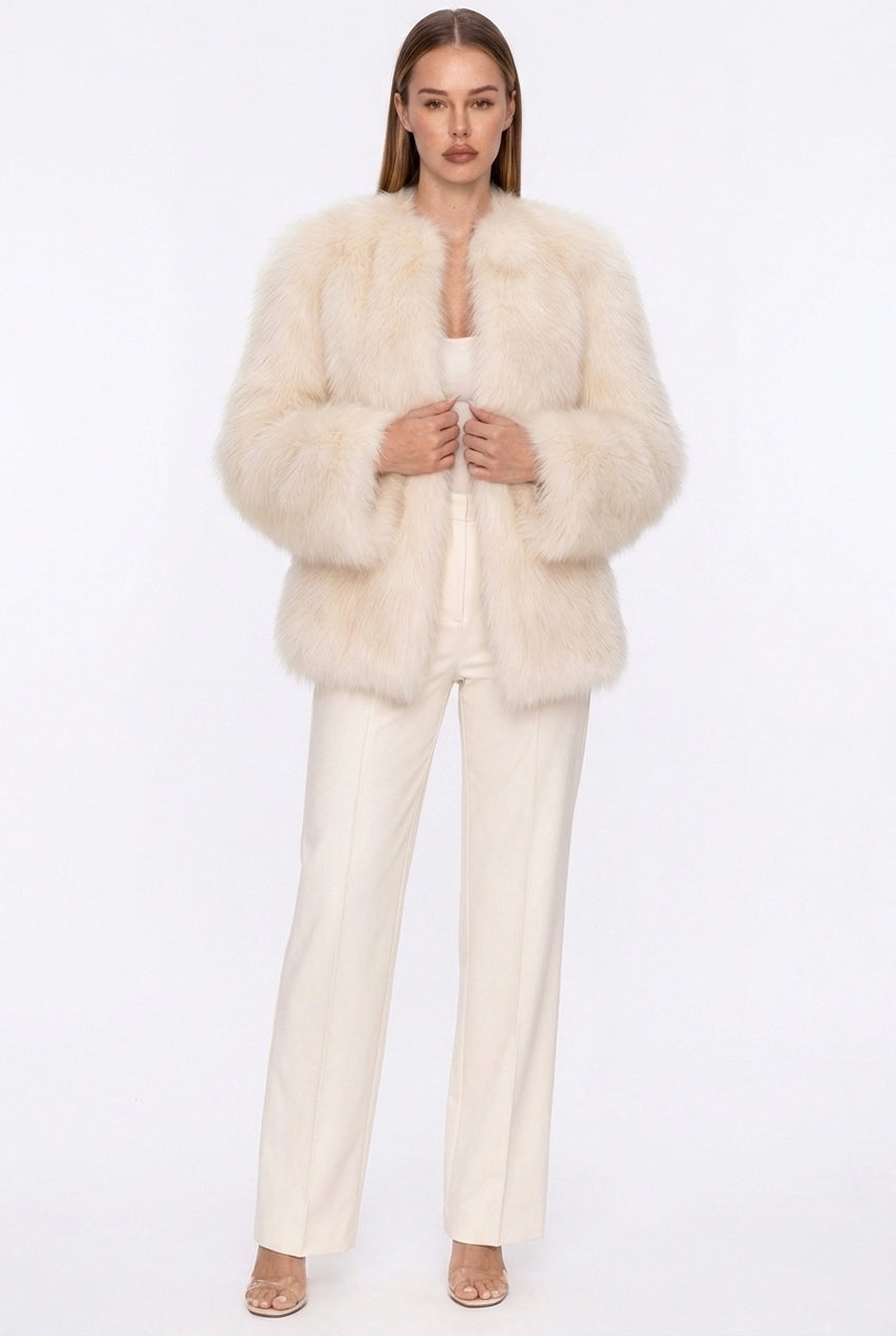 Ivory Cropped Fox Fur Coat