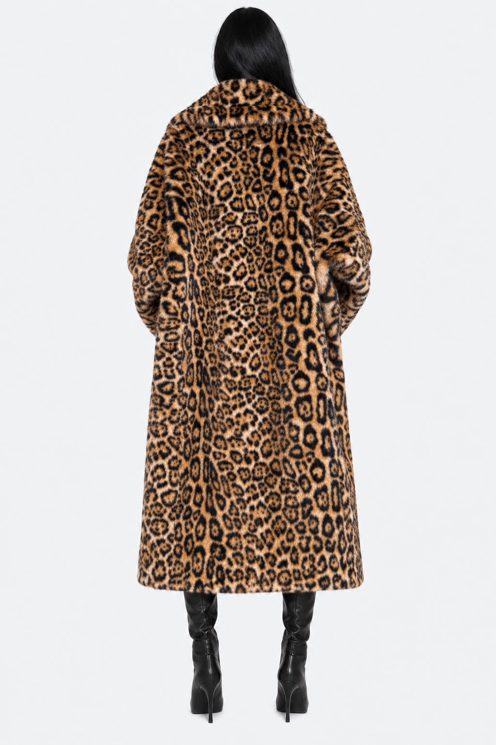 Leopard Print Fur Coat — back view