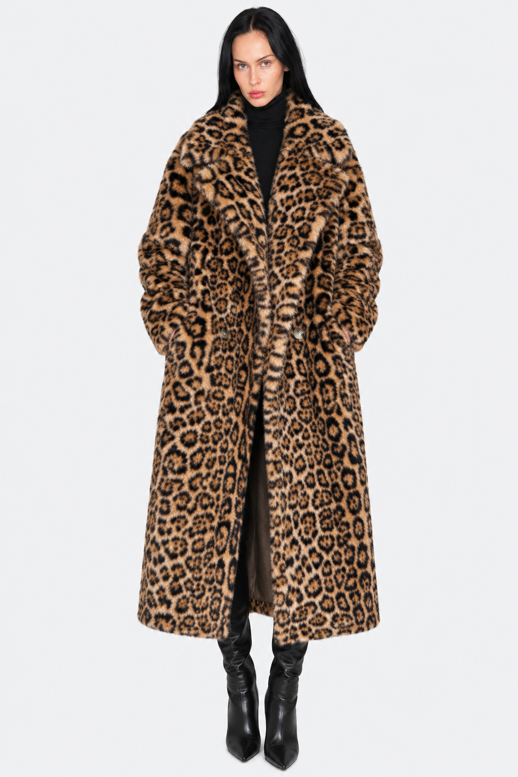 Leopard Print Fur Coat — front view