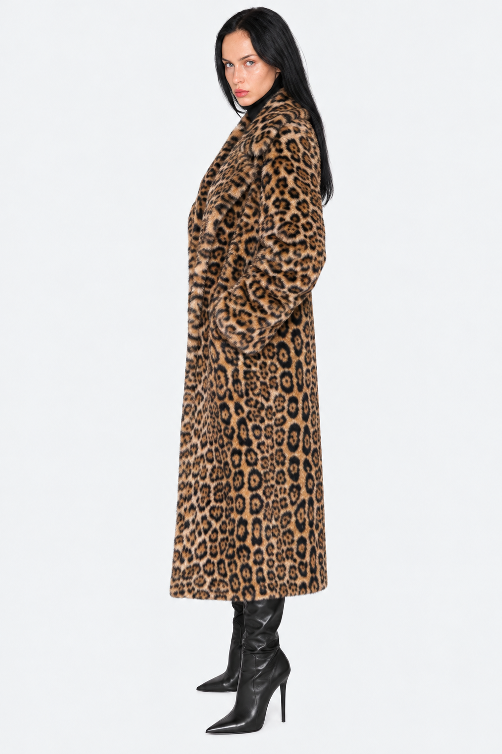 Leopard Print Fur Coat — side view