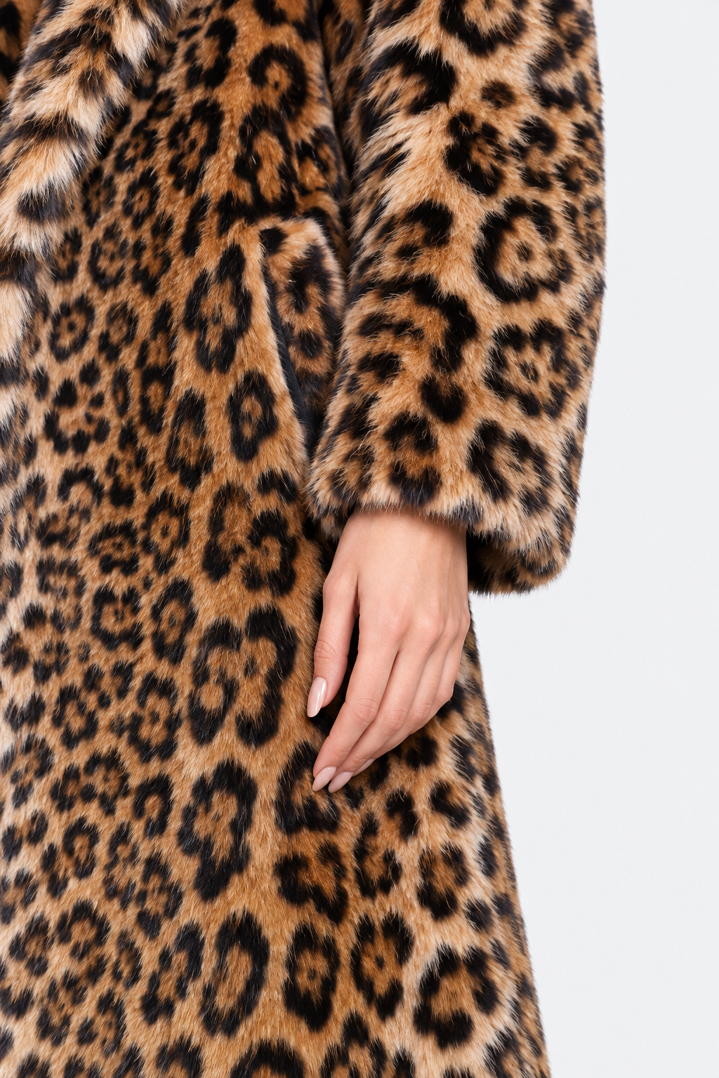 Leopard Print Fur Coat — sleeve texture detail view