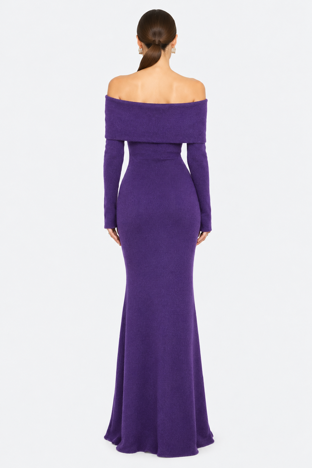 Purple Off-Shoulder Knit Maxi Dress — back view