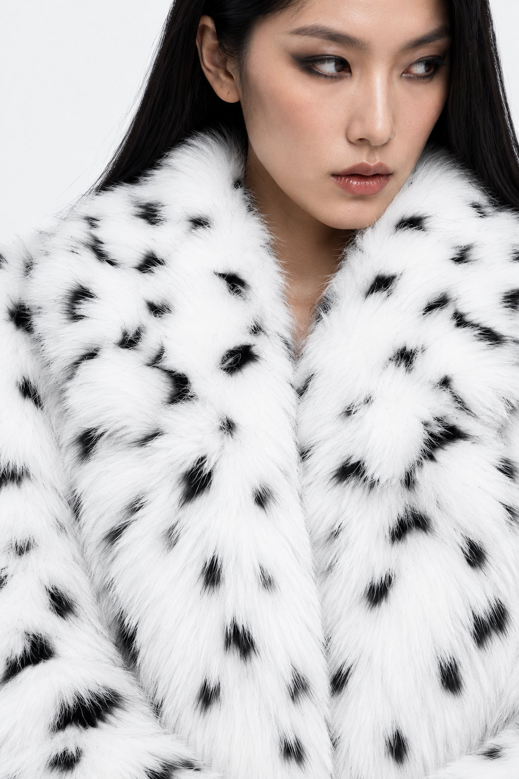 Spotted Faux Fur Long Coat — texture view